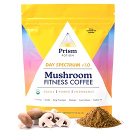 Organic Prism Potion Day Spectrum v1.0 Mushroom Fitness Coffee | Focus, Power, Endurance, Recovery | Cordyceps, Reishi, King Trumpet, Shiitake, Lion’s Mane, Turkey Tail, & Arabica Coffee | 30 Servings