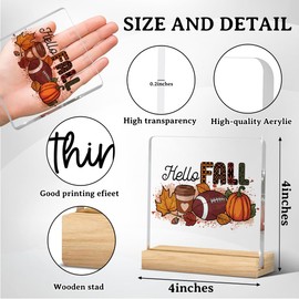 Fall Decor, Autumn Room Decor, Fall Decorations for Home, Football Pumpkin Sign, Autumn Harvest Rustic Thanksgiving Square Acrylic Sign with Wooden Stands for Kitchen Office Bathroom Bedroom - Hello