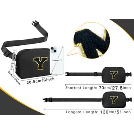 COSHAYSOO Small Waist Fanny Pack Belt Bag with Initial Letter Patch Adjustable Strap for Women Teen Girl Traveling Gym Hiking, Crossbody Travel Purse Cross Body Trendy Preppy Pouch, Black Chenille,