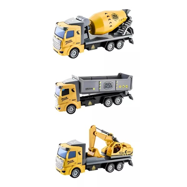Deluxe Set 3x Camiones Construcción Juguete Excavadora Mezcladora