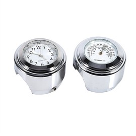 Qiilu Motorcycle Clock, 7/8" 1" Motorcycle Clock Handlebar Motorcycle Handlebar Mount Watch Dial Clock & Thermometer Temp White