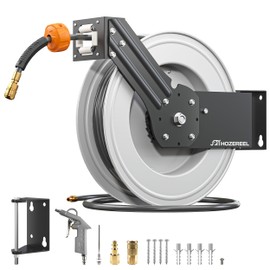 HOZEREEL Steel Retractable Air Hose Reel,3/8" x 50 ft Heavy Duty