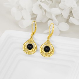 Black Onyx/Moonstone Earrings Sterling Silver Celtic Knot Dangle Earrings Jewelry Gifts for Women Girls (Black Onyx)