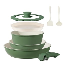 BECIGAR 8PCS Ceramic Cookware,Nonstick Ceramic Pan, Removable Handle Pots and Pans Set, Stackable Set, Nonstick Pan Pots and Pans Set Non Stick pot (Green)