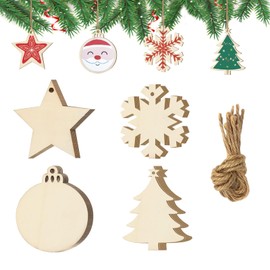 40pcs DIY Christmas Wooden Ornaments for Christmas Tree Decorations, 4 Styles Unfinished Paintable Christmas Wooden Baubles, Natural Wood Slices for Crafts Centerpieces