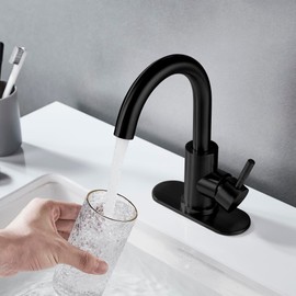 Kohonby Matte Black Bathroom Sink Faucet Single Hole, Modern Single Handle Bathroom Faucet Commercial Stainless Steel Bar Faucet Laundry Sink Faucet with Drain
