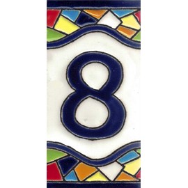 TORO DEL ORO House Numbers. Tile Numbers and Letters. Enameled Ceramic, Hand Painted Technical Dry Rope. Names and Addresses. Medium Mosaic Design 5.5 x 10.5 cm (Number eight "8")