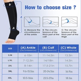 Calcetines de compresión con cierre y puntera abierta, 2 pares de calcetines de compresión para pantorrilla, 15-20 mmHg, para caminar, correr, enfermeras, embarazo, C-negro/nude, 4XL
