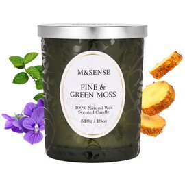 M&SENSE Pine Green Moss Candle, Wooden Wick Scented Candle Gifts for Women, 100 Hours Slow Burning Natural Soy Candles 18oz, Stress Relief Aromatherapy Candles Home Decor, Gifts for Her Him