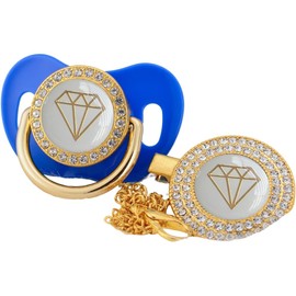 MIYOCAR 19 Colors can Choose Gold Bling Diamond Pacifier and Pacifier Clip Set BPA Free Dummy Bling Unique Design