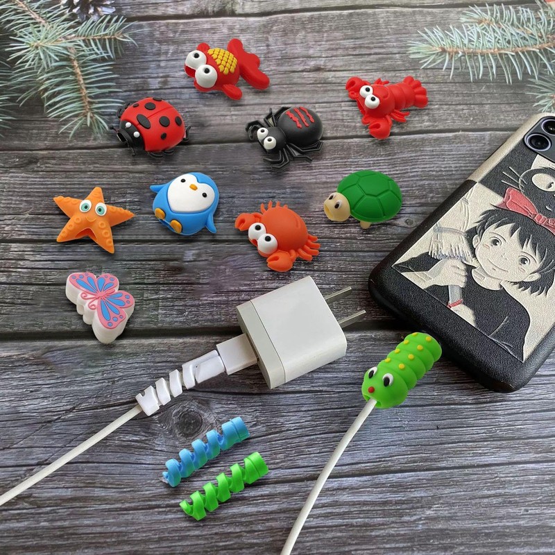 EHDWXVZM 15-Piece Cartoon Animal Data Cable Cover and 7-Piece Wire