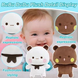 KOLGEIKJ Pack of 2 Bubu Dudu Cuddly Toy, Bubu Dudu Plush, Dubu Bubu, Bear Panda Bubu Dudu Cuddly Toy, Panda Bear Cuddly Toy Cushion, Bubu Dudu Figure, Cartoon Panda Plush Toy Children's Gift (White)