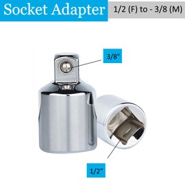 Juttzzei 2PC Socket Adapter and Reducer 1/2 -Inch to 3/8-Inch Female to Male, Premium Chrome Vanadium Alloy Steel Drive Socket for Driver/Ratchet/Socket Set Extension