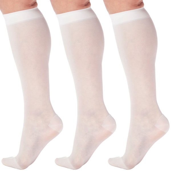 (3 Pairs) Made in USA - Compression Stockings for Women 15-20mmHg - Sheer Compression Socks for Edema, Pregnancy, Diabetic, Post Surgery Recovery - White, Small - A101WH1-3