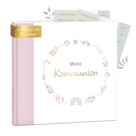 mintkind® Guest Book Communion Pink - Communion Book to Fill in, 72 Pages to Design Yourself, High-Quality Linen Cover - Communion Gift & Stylish Communion Decoration