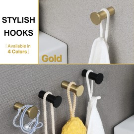 SAYAYO 4PCS Coat Hooks Wall Mounted SUS304 Stainless Steel Door Hooks for Hanging Towels Wall Hooks for Bathroom Heavy Duty Brushed Gold, EGOY001Y-G-4P