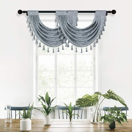 ELKCA Thick Chenille Waterfall Swag Valances for Living Room Valance Curtains for Kitchen,Pack of 2 (Silver Grey, 30" W x 22" L)