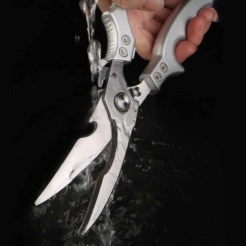 DJLLA Poultry Scissors Kitchen Scissors Silver Stainless Steel Multi-Purpose Scissors