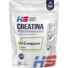 HS HERO SPORT Creatina Monohidratada Micronizada Creapure 200g. 100 Pura. Creatina Alemana Creapure. Vegana, 160 porciones, 5g por porción, Pre