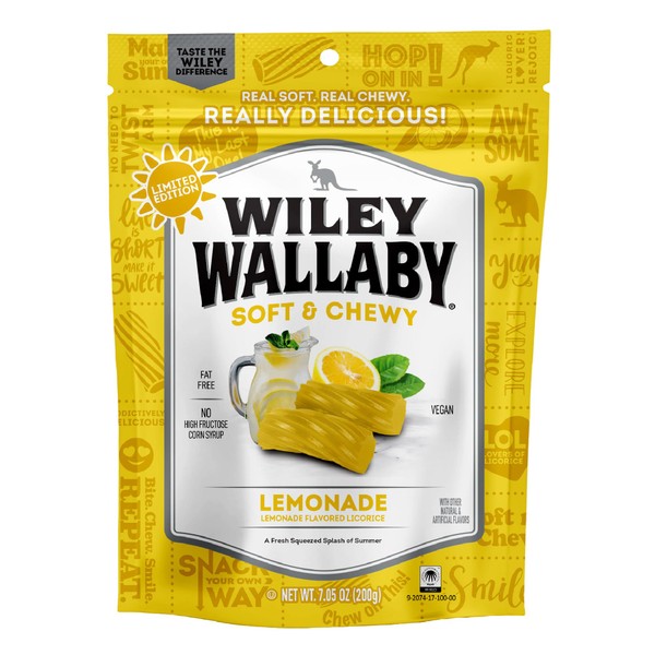 Wiley Wallaby Licorice 7.05 Ounce Classic Gourmet Soft & Chewy Australian Lemonade Licorice Candy Twists, 1 Pack
