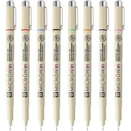 Sakura Micron Pen Set | 01 (.25mm) Micron Pen, 8 Count Micron Pens, Assorted Colors Drawing Pens