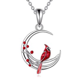 TIGER RIDER Cardinal Necklace 925 Sterling Silver Moon Pendant Necklace Red Cardinal Necklace Cardinal Jewelry Birthday Christmas Gifts for Women