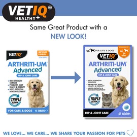 VETIQ Arthriti-Um Advanced Hip & Joint Care Supplements For Cats & Dogs, Promotes Joint Health & Mobility, 45 Tablets (Pack of 1)