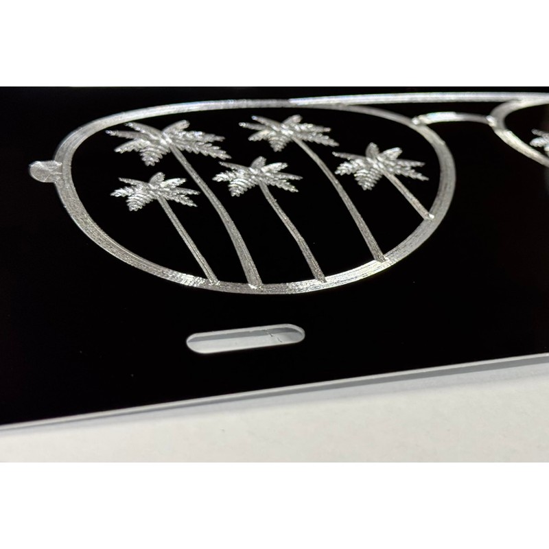 Palm Tree Sunglasses Car Tag Diamond Etched Vanity Front Aluminum