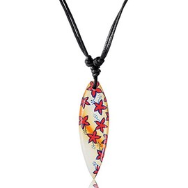 CHICNET Surfer Necklace, Cotton, Wood, Surfboard, Hand-Painted, Adjustable, Hand-Carved, Beach, Flowers red