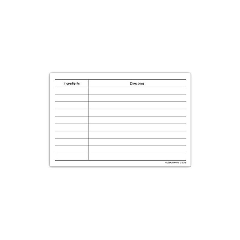 Guajolote Prints Recipe Index Cards, 40 Count- Size 4x6 -