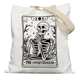 APJYM The Overthinker Tarot Card Canvas Tote Bag, Gothic Goth Skull Tote Bag, Tarot Decor, Witch Stuff, 11x14 Inches Framed