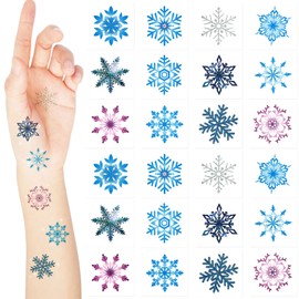 Landhoow 240 Pcs Winter Snowflake Tattoos Temporary Glitter Blue Silver Snowflake Temporary Tattoos for Winter Snowman Apparel Accessories Snowflake Stickers for Winter Themed Party Decor