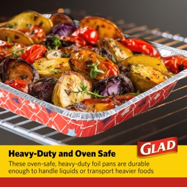 Glad Glad Disposable Aluminum All Purpose Pans in Red, White & Blue Stars, 3ct with Lids - Printed Colorful Foil Steam Pans - 12.5 x 10.2 x 2.16 Aluminum Pan - Disposable Steamware