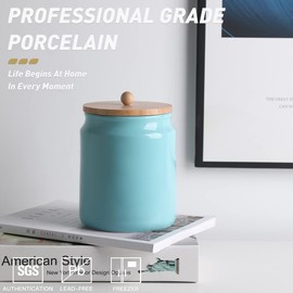 Sweejar Ceramic Kitchen Canisters, 58 FLOZ Porcelain Food Storage Jar with Airtight Seal Wooden Lid, Home Container Serving for Coffee Beans, Tea-leave, Sugar, Salt, Tool Bucket (Turquoise)