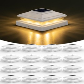 VOLISUN Solar Fence - Post Lights, Solar Cap Light Outdoor Waterproof 16pack, White Deck Cap Light for 4x4 5x5 6x6 Wooden/Vinyl Post