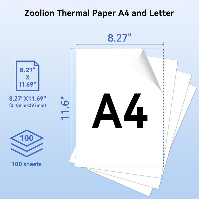 Thermal Printer Paper Rolls 8.26"x11.69", 4 Ream, 84 Sheets, 0.88