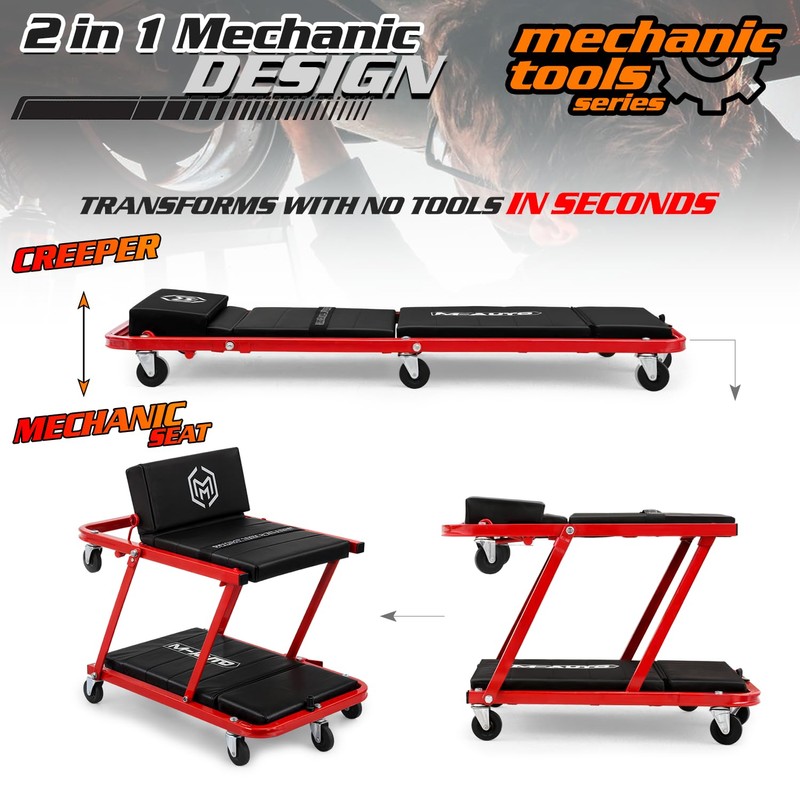 M-AUTO Heavy-Duty Convertible Mechanic Creeper, Z-Creeper 2-in-1 Creeper and Seat