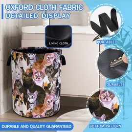 Cat Laundry Basket Oxford Cloth Funny Kitten Face Laundry Hamper With Handle Foldable Portable Clothes Storage Basket 18.9 X 16.5 In Storage Bag For Laundry Room/Bathroom/Bedroom/Dormitories