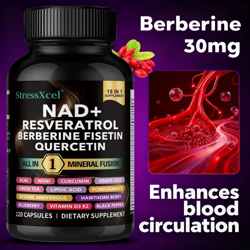 NAD+ Supplement with Resveratrol & Quercetin, Vegan, 120 Softgels, Supports