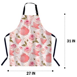 BGBDEIA Teapots Cups and Flowers Apron Adjustable Neck Bib Apron for Men Women,Suitable for Kitchen Cooking Waitress Chef Apron