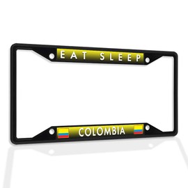 Fastasticdeals Metal Insert License Plate Frame Eat Sleep Colombia Weatherproof Car Accessories Black 4 Holes Solid Insert