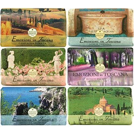 Saponeria Nesti Firenze: Set of 6 Assorted Perfumed Natural Soaps,"Emozioni in Toscana" Line 8.8 Ounces (250g) Packages [ Italian Import ]