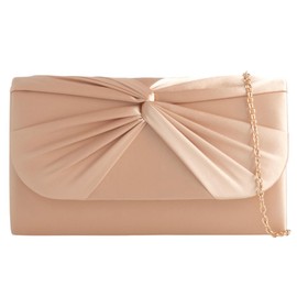Satin Pleated Style Bridal Prom Wedding Evening Clutch Party Purse Hand Bag (Gold)