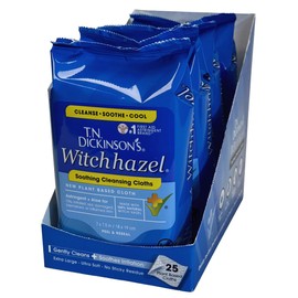 T.N. Dickinson's Witch Hazel - Paño limpiador calmante multiuso, paquete de 4, 25 paños por paquete, color blanco