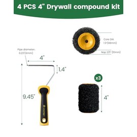 Voomey 3 Pcs 4 Inch Drywall Compound Roller Cover with 1 Pcs Paint Roller Frame, Drywall Texture Brush, Suitable for Covering Wall and Ceiling Surfaces