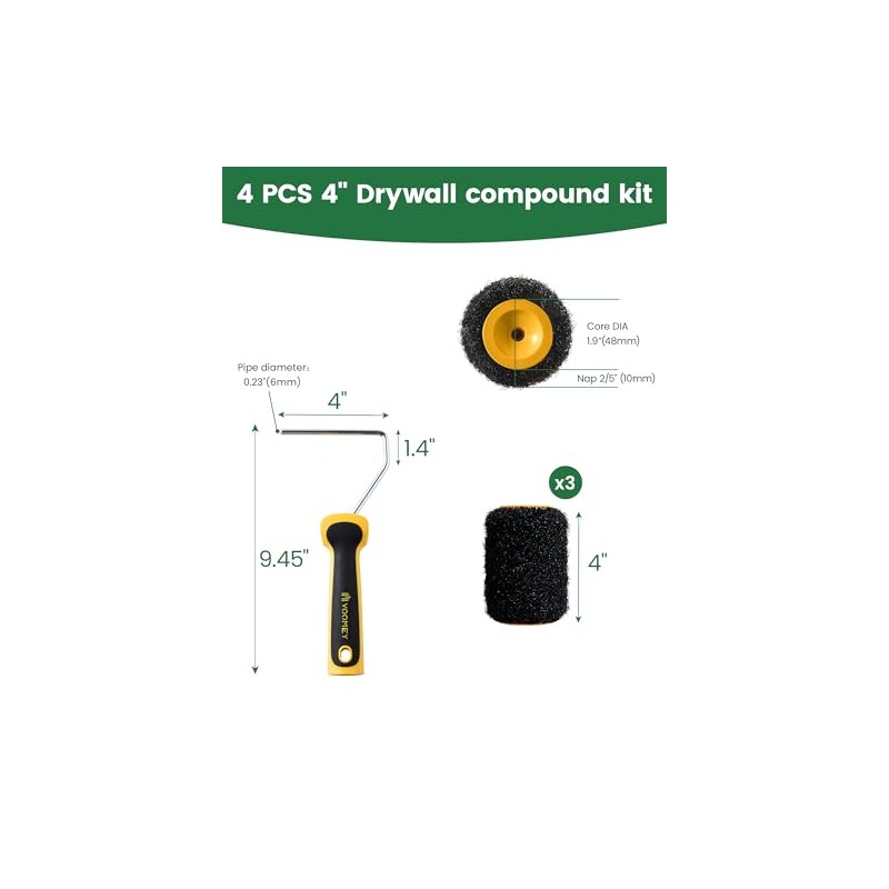 Voomey 3 Pcs 4 Inch Drywall Compound Roller Cover with