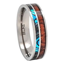 PCH Jewelers Titanium Hawaiian Koa Wood and Abalone Ring Comfort Fit 6mm Band (6)