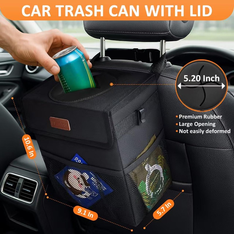 Vankor Car Trash Can Bin with Lid Hanging for Back