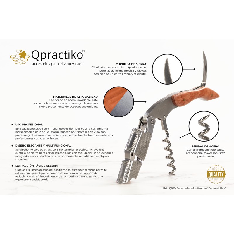Qpractiko - Sommelier Professional Corkscrew | Elegant and Multifunctional Design