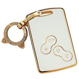 ontto Car Key Case Cover Fit for Renault Clio Scenic Megane Duster Sandero Captur Twingo Koleos Smart Key Case Key Holder Keychain TPU Accessories Protection 4 Buttons, White